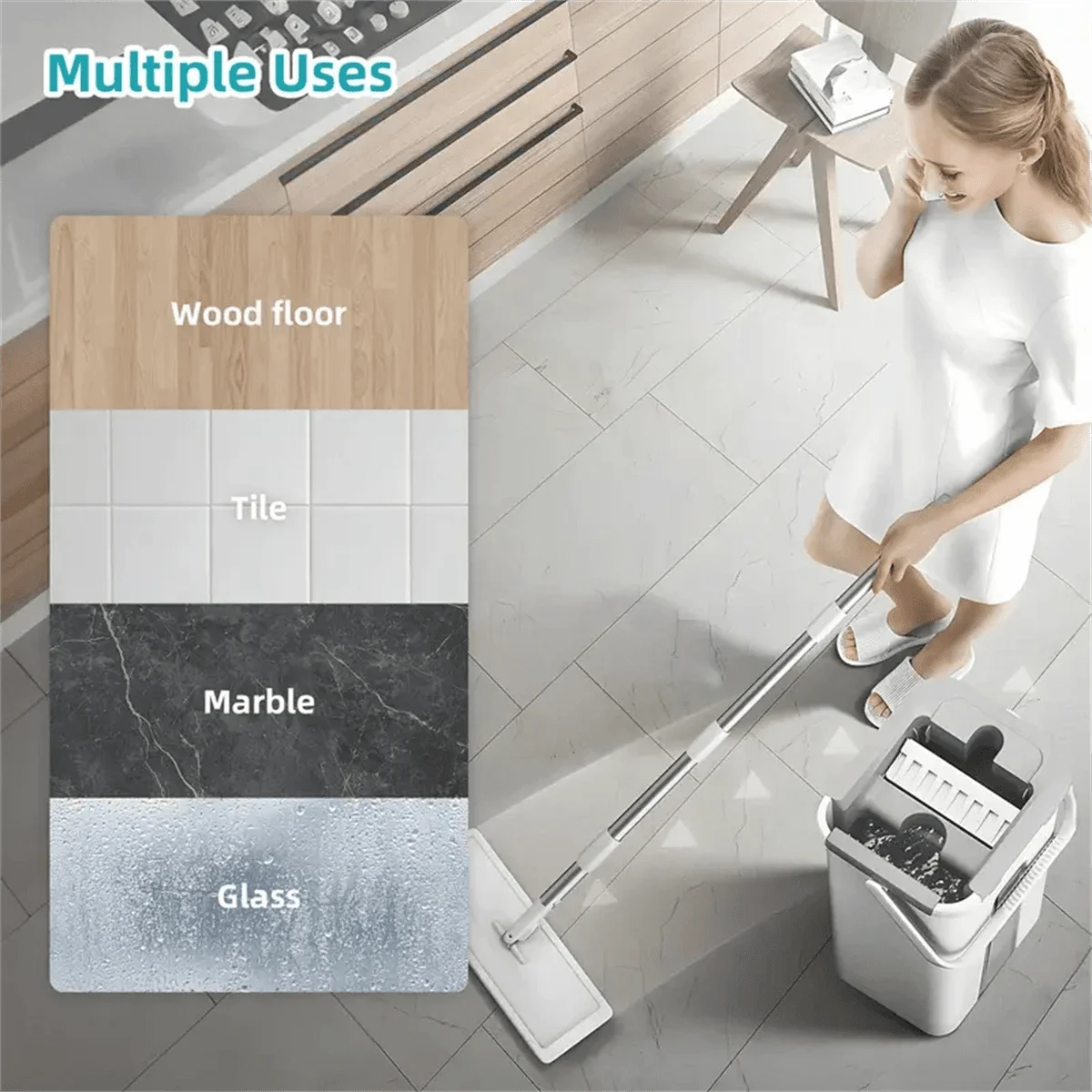 Hand Free Flat Floor Mop And Bucket Set For Professional Home Floor Cleaning System With 3PCS Washable Microfiber