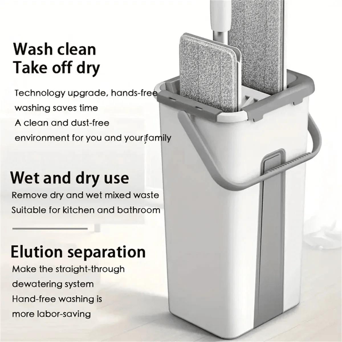 Hand Free Flat Floor Mop And Bucket Set For Professional Home Floor Cleaning System With 3PCS Washable Microfiber