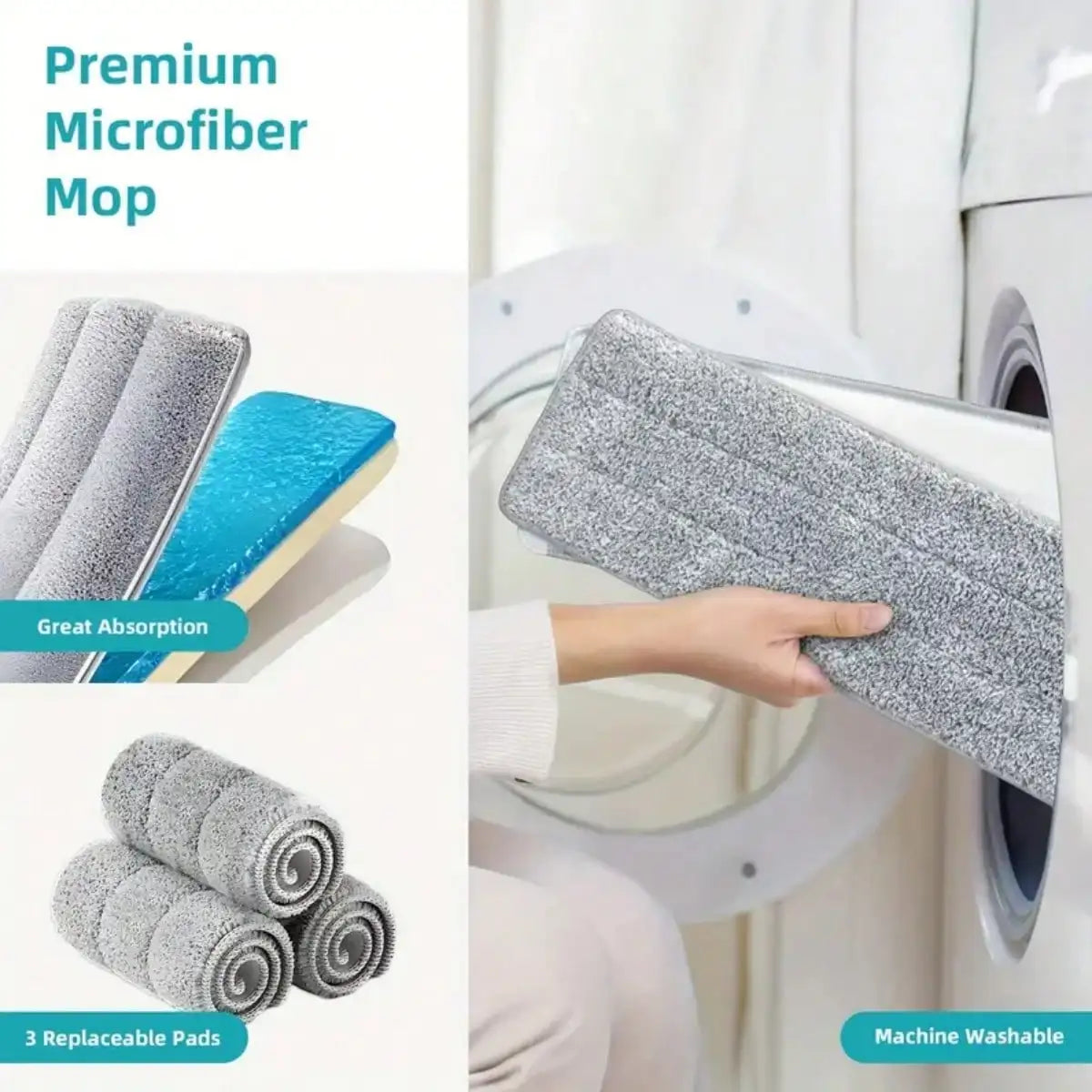 Hand Free Flat Floor Mop And Bucket Set For Professional Home Floor Cleaning System With 3PCS Washable Microfiber